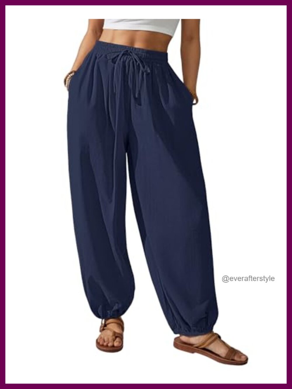 Cotton Harem Pants Women Balloon Wide Leg Baggy Trousers